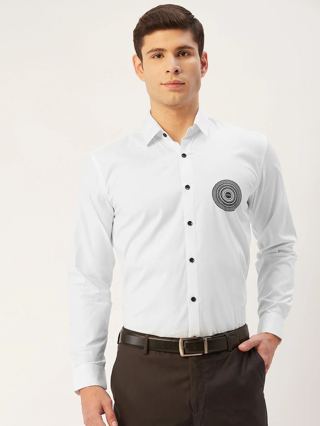 Indian Needle Men's Cotton Printed Formal Shirts-SF-807White