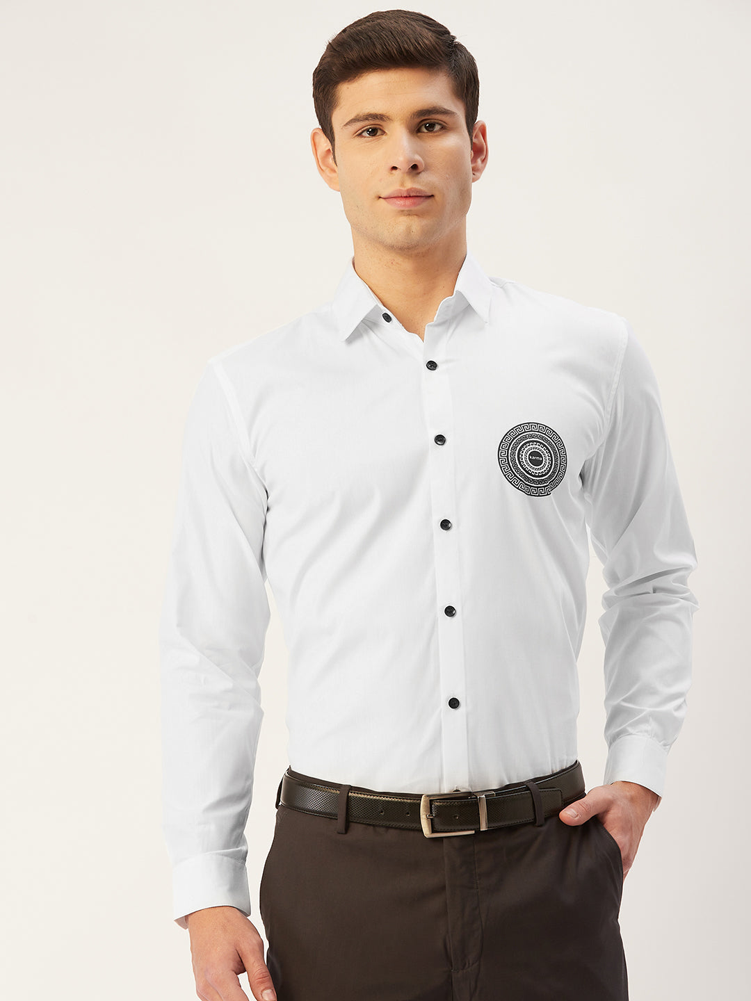 White Cotton Printed Formal Mens Shirt | Indian Needle - SF-807