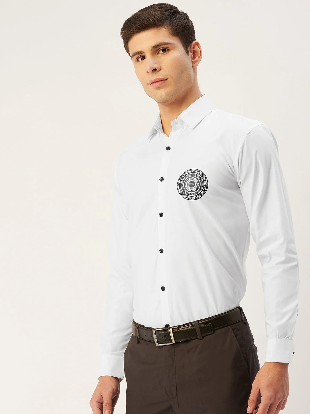 White Cotton Printed Formal Mens Shirt | Indian Needle - SF-807