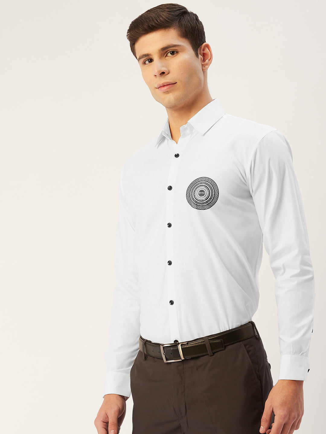 White Cotton Printed Formal Mens Shirt | Indian Needle - SF-807