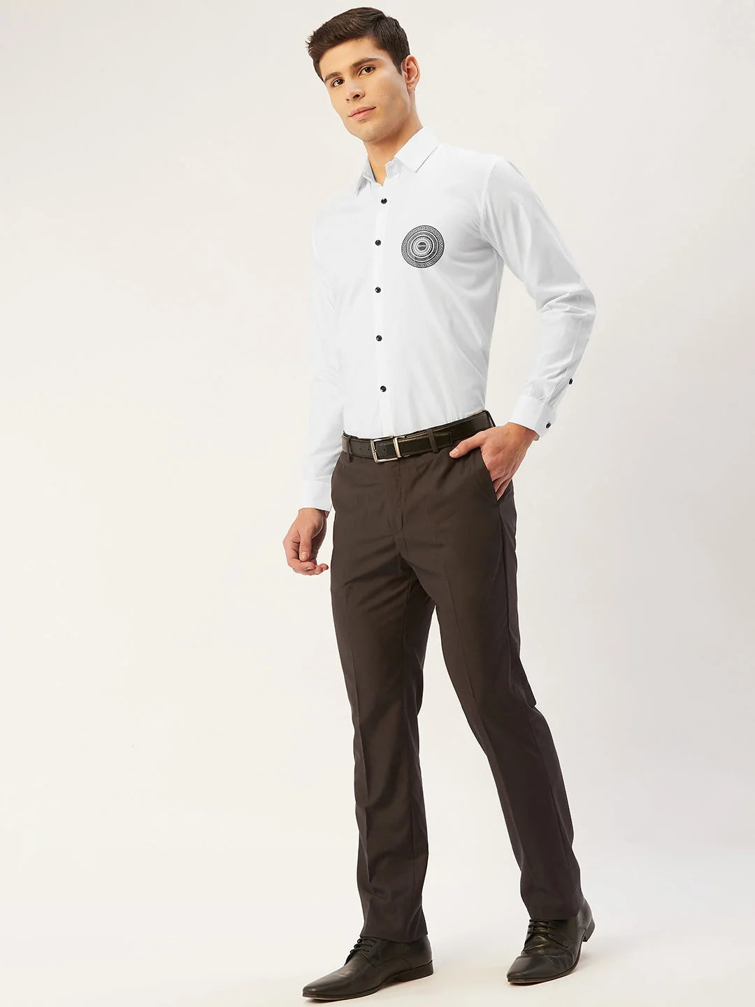 White Cotton Printed Formal Mens Shirt | Indian Needle - SF-807
