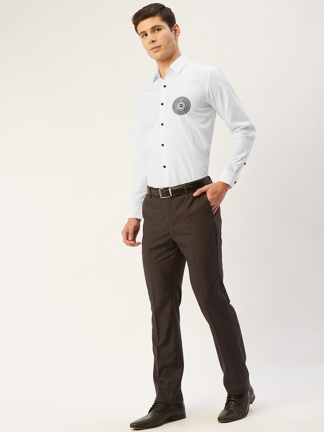 White Cotton Printed Formal Mens Shirt | Indian Needle - SF-807