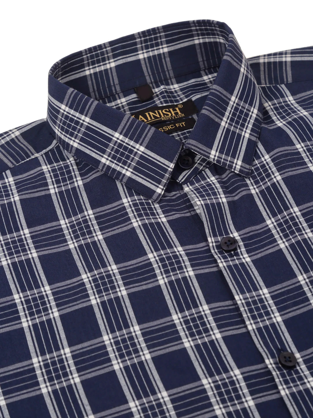Blue Cotton Checked Half Sleeve Formal Mens Shirt | Indian Needle
