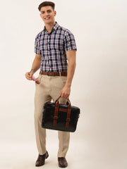 Indian Needle Men's Cotton Checked Half Sleeve Formal Shirts-SF-808Navy