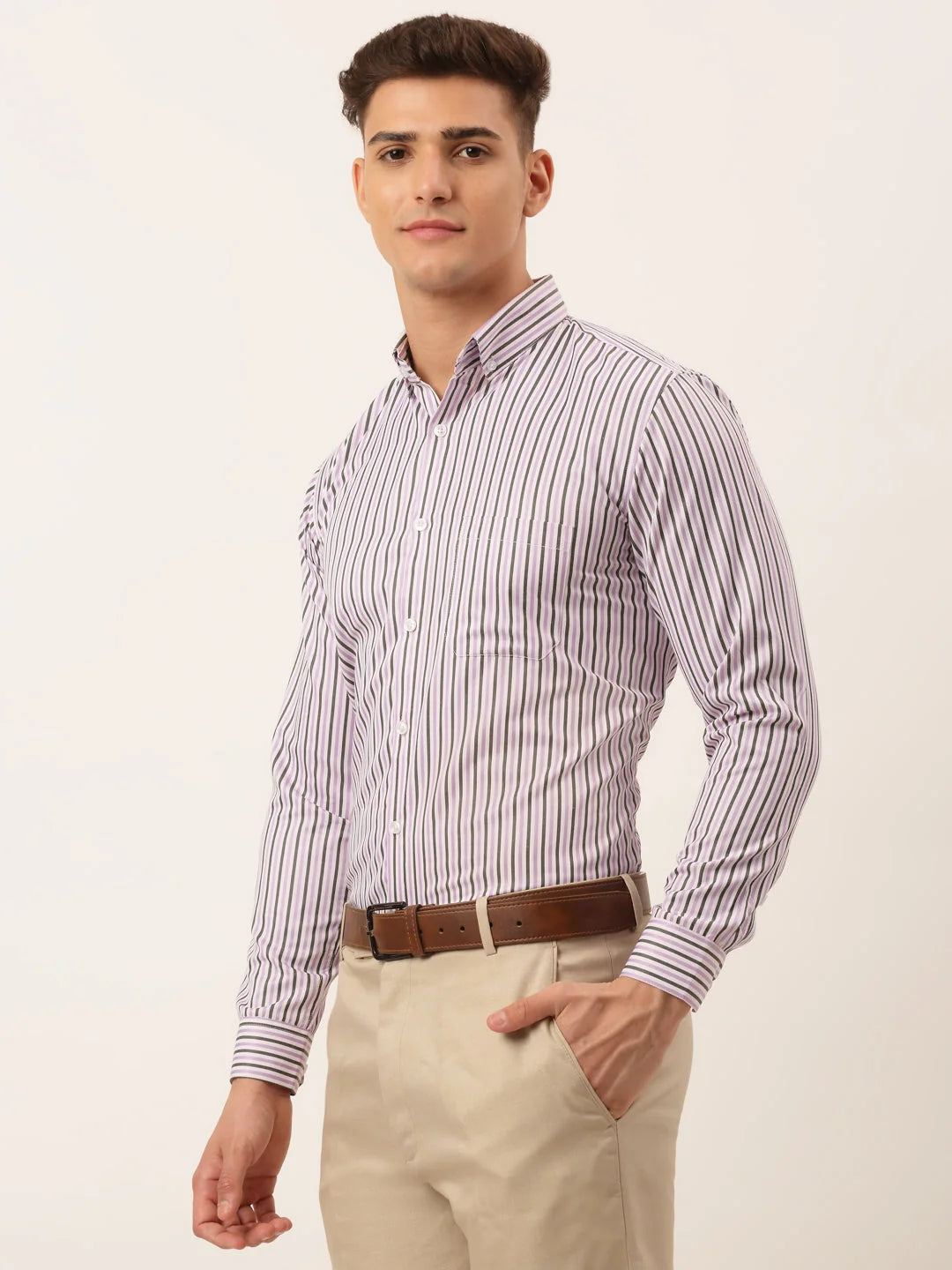 Indian Needle Men's Cotton Checked Formal Shirt - SF-809 Lt Pu...