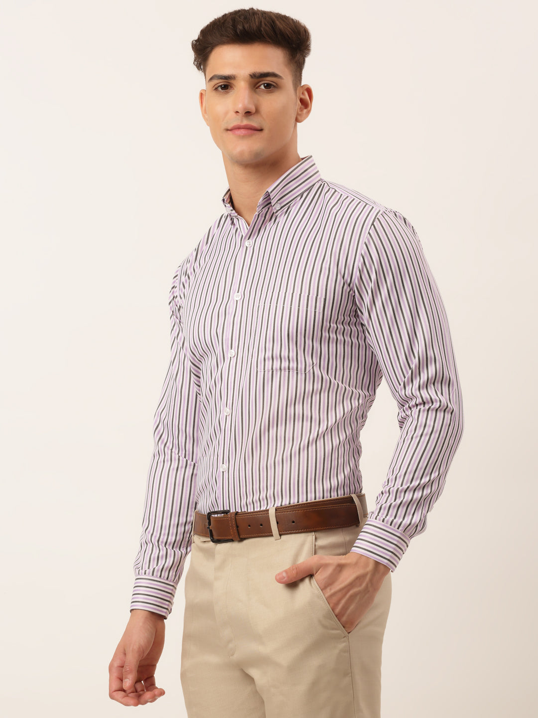Indian Needle Men's Cotton Checked Formal Shirt - SF-809 Lt Pu...