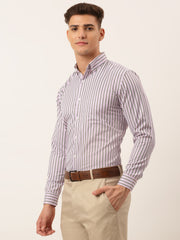 Indian Needle Men's Cotton Checked Button Down Collar Formal Shirts-SF-809Light-Purple