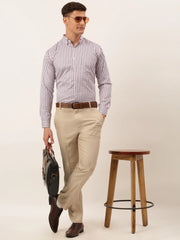 Indian Needle Men's Cotton Checked Button Down Collar Formal Shirts-SF-809Light-Purple