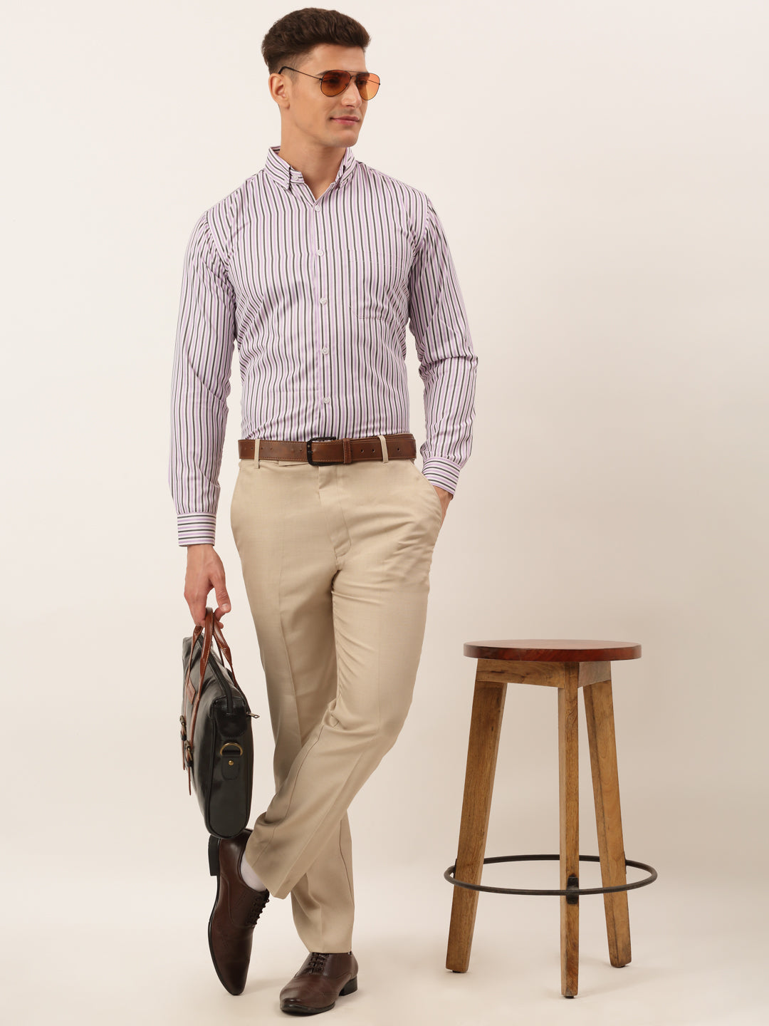 Indian Needle Men's Cotton Checked Formal Shirt - SF-809 Lt Pu...