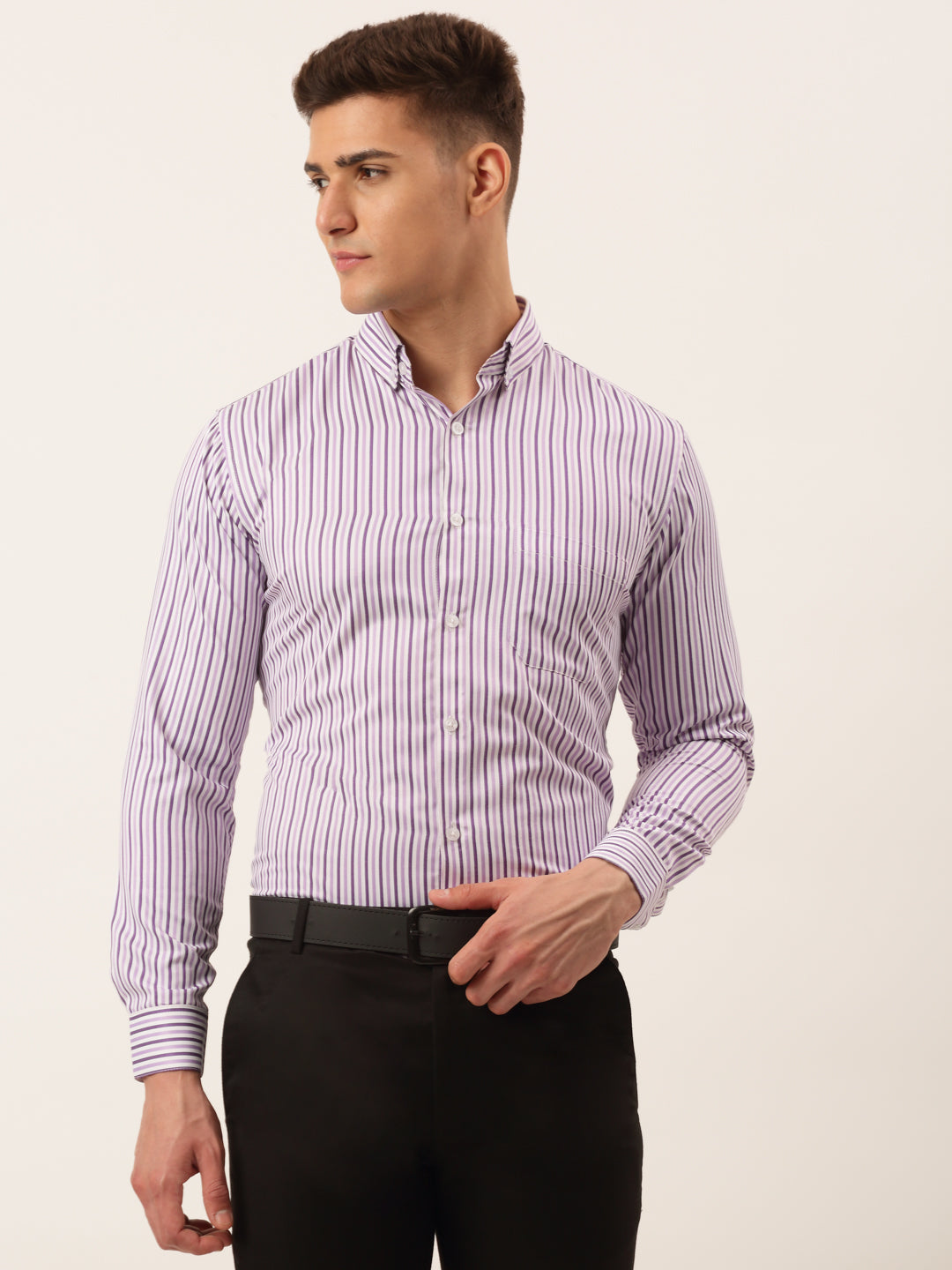 Indian Needle Men's Cotton Checked Formal Shirt - SF-809 Purple