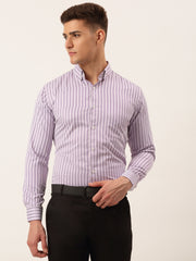 Indian Needle Men's Cotton Checked Button Down Collar Formal Shirts-SF-809Purple