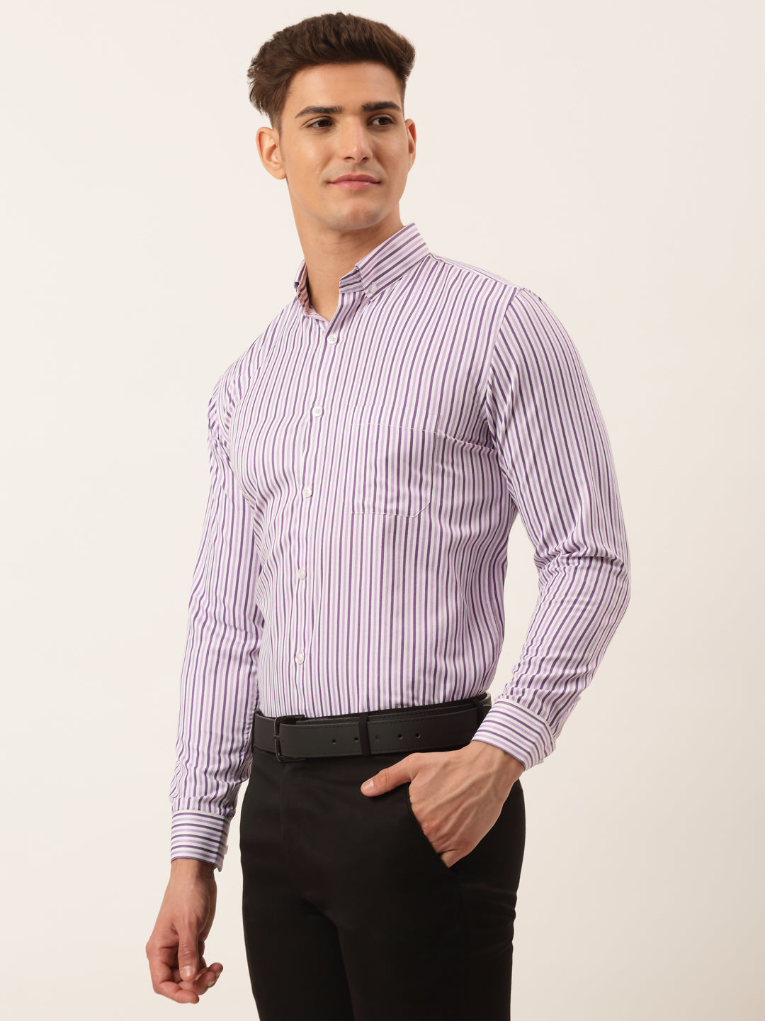 Indian Needle Men's Cotton Checked Formal Shirt - SF-809 Purple