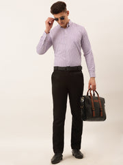 Indian Needle Men's Cotton Checked Button Down Collar Formal Shirts-SF-809Purple