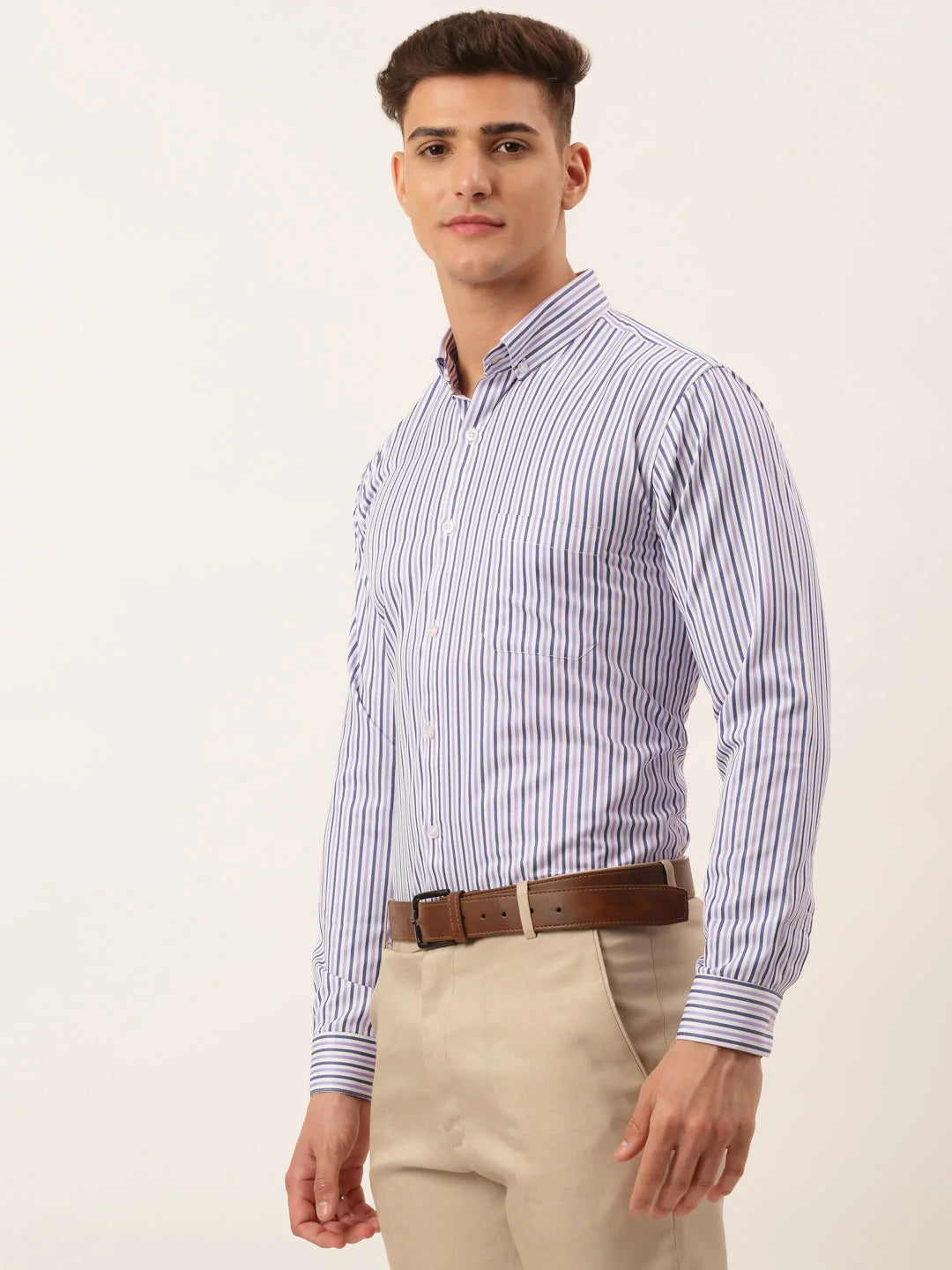 Indian Needle Men's Cotton Checked Formal Shirt - SF-809 Voilet