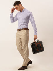 Indian Needle Men's Cotton Checked Button Down Collar Formal Shirts-SF-809Voilet