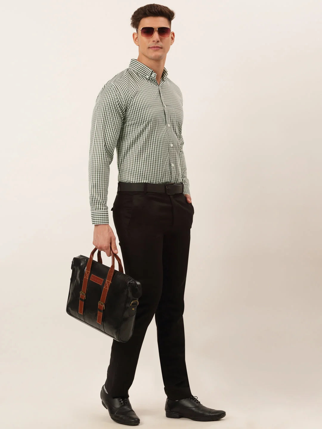 Indian Needle Men's Cotton Checked Formal Shirt - SF-810 Black