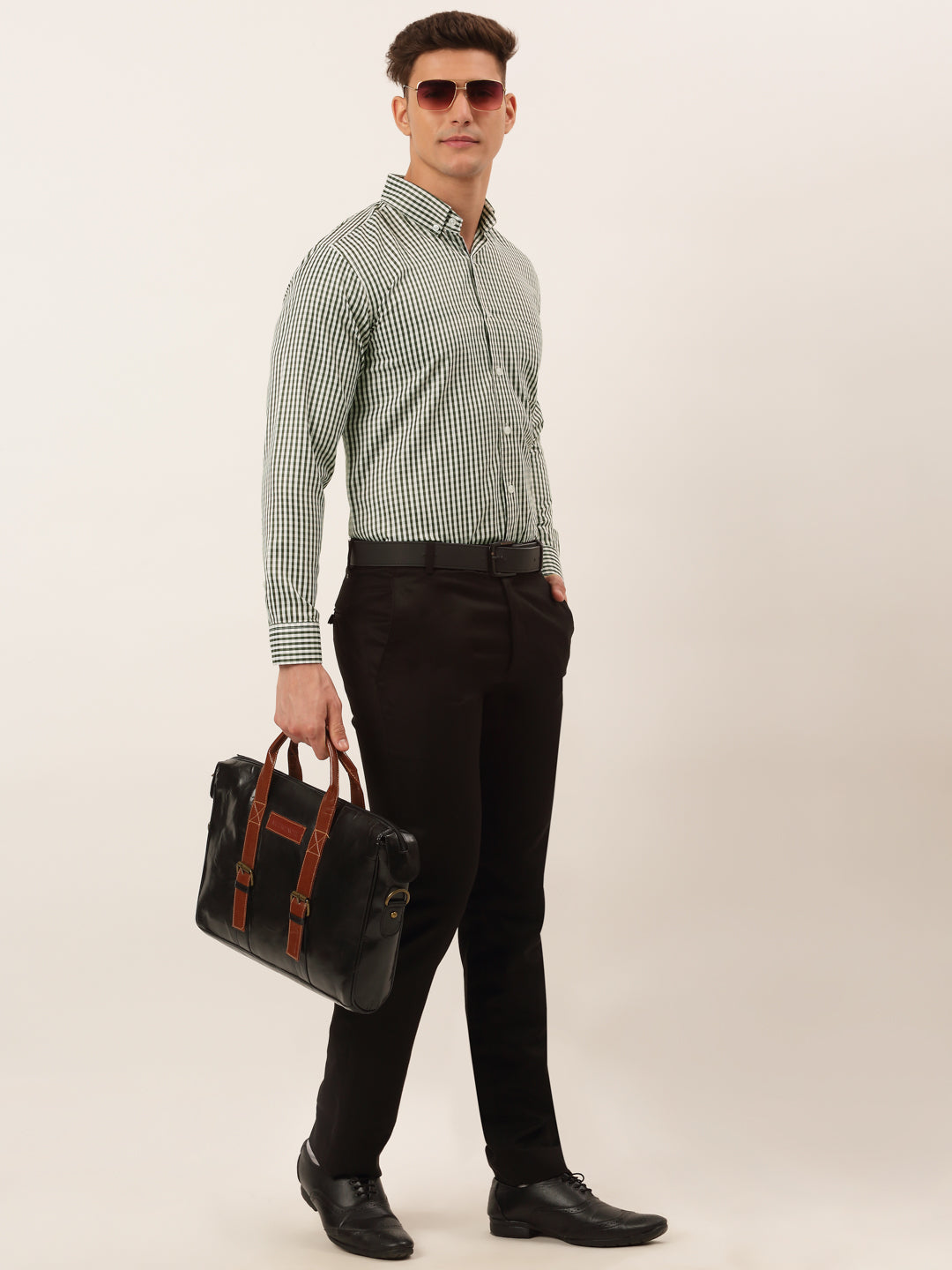 Indian Needle Men's Cotton Checked Formal Shirt - SF-810 Black