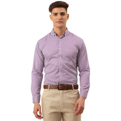Indian Needle Men's Cotton Checked Button Down Collar Formal Shirts-SF-810Purple