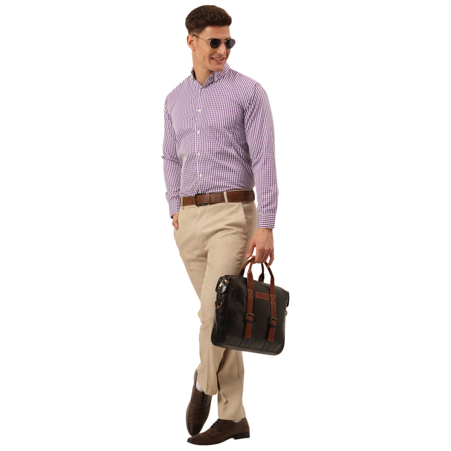 Purple Checked Cotton Formal Shirts for Men - Button Down Shirt