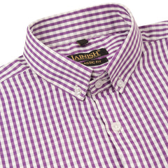 Indian Needle Men's Cotton Checked Button Down Collar Formal Shirts-SF-810Purple