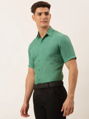 Indian Needle Men's Cotton Solid Half Sleeve Formal Shirts-SF-811Green