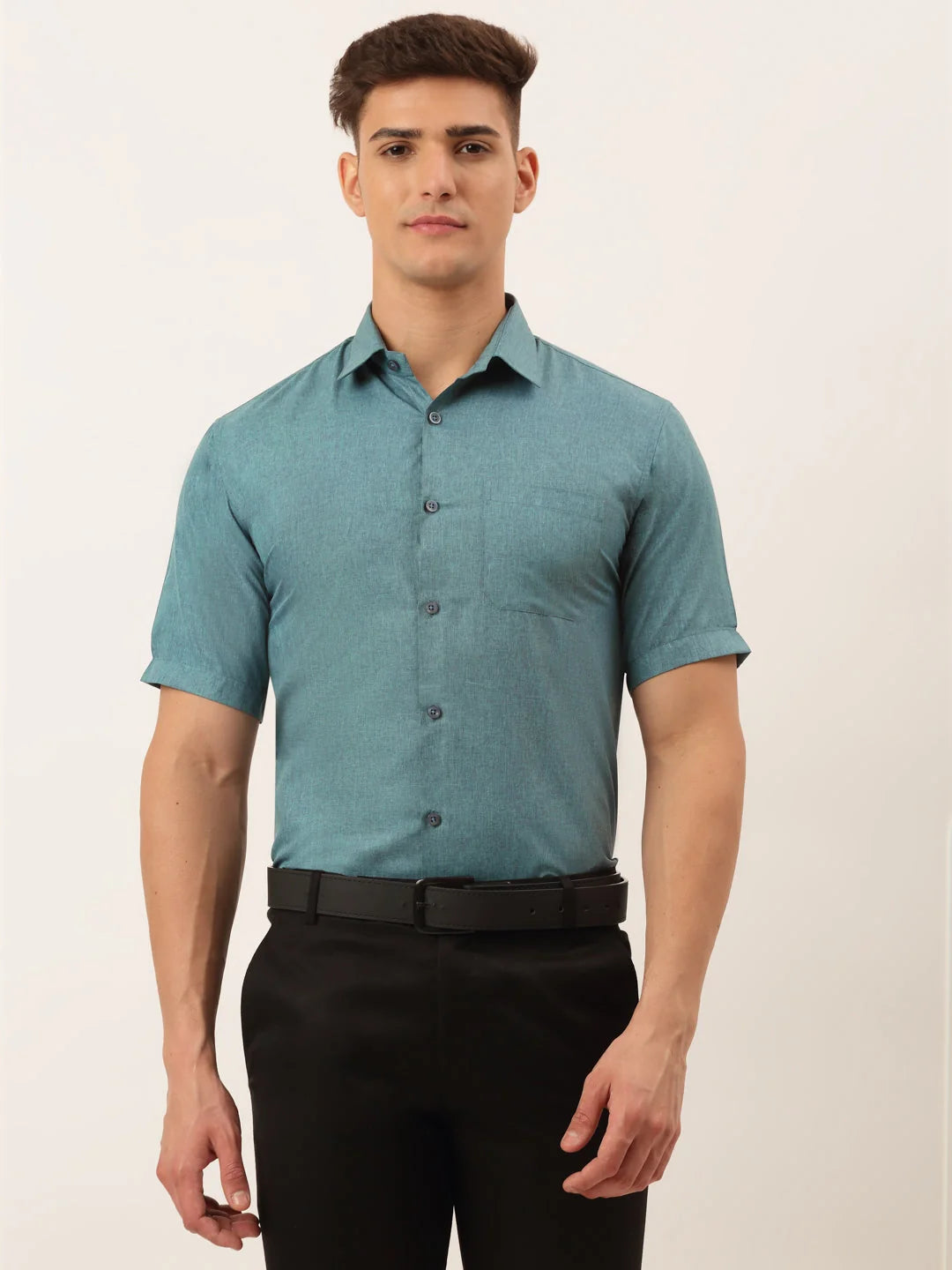 Grey Cotton Formal Shirts for Men - Half Sleeve Mens Shirt