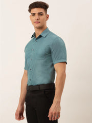 Indian Needle Men's Cotton Solid Half Sleeve Formal Shirts-SF-811Grey