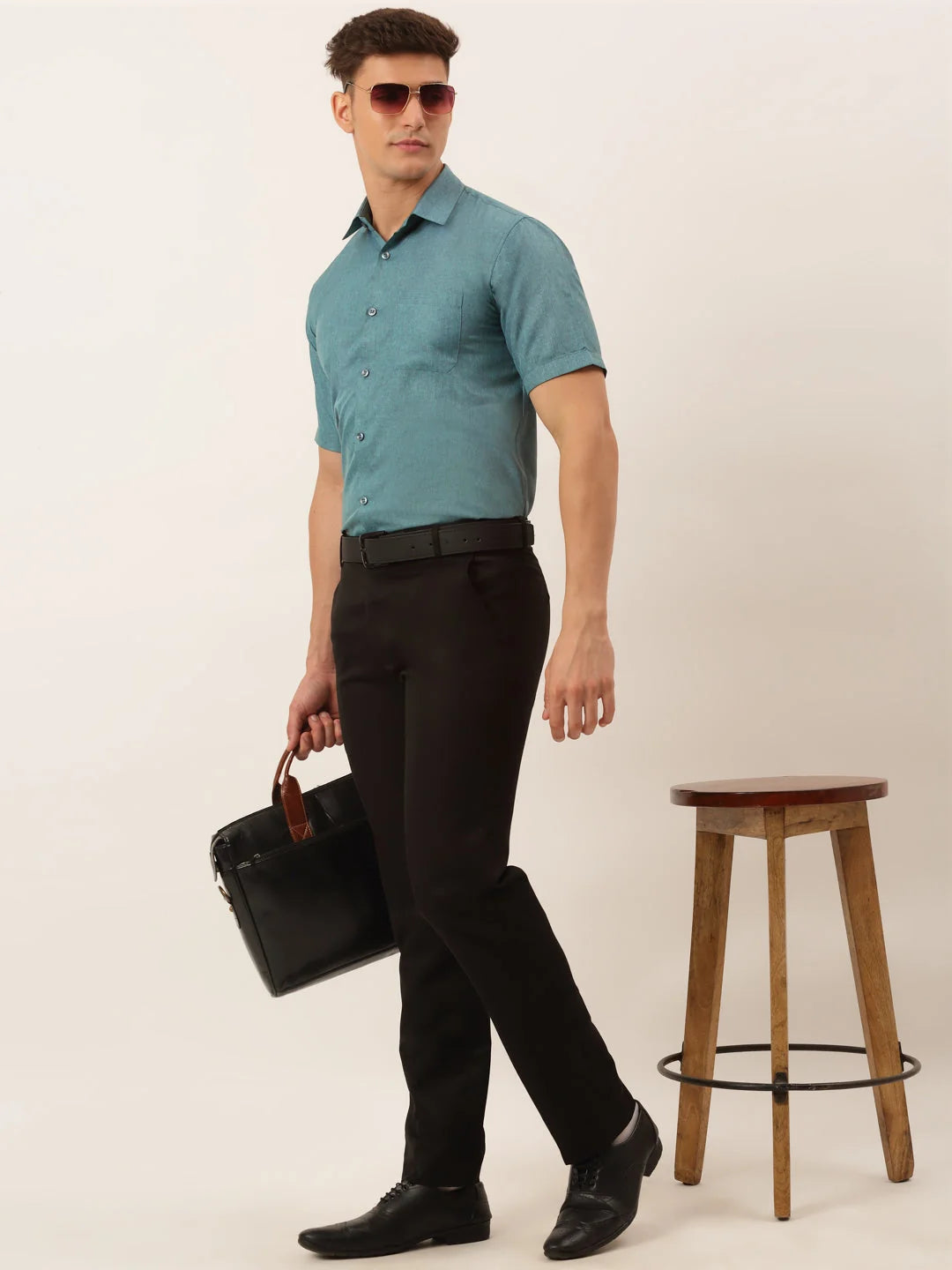 Grey Cotton Formal Shirts for Men - Half Sleeve Mens Shirt