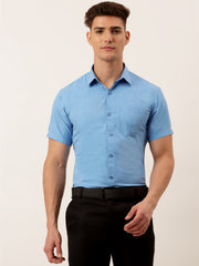Indian Needle Men's Cotton Solid Half Sleeve Formal Shirts-SF-811Light-Blue