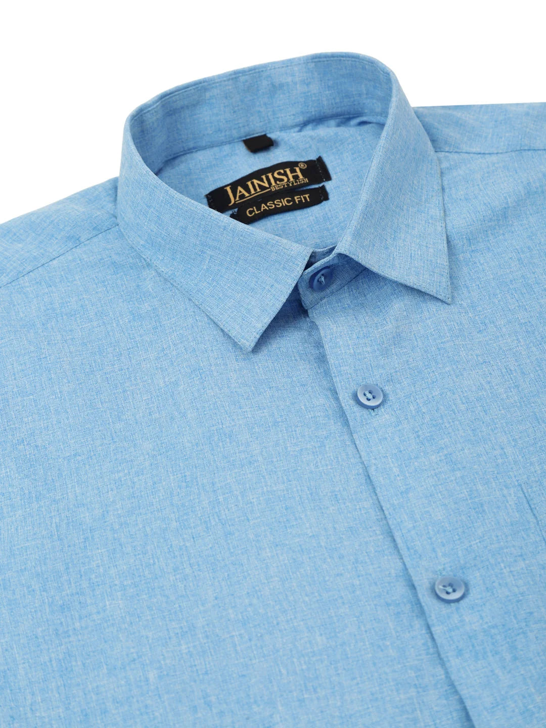 Indian Needle Men's Blue Solid Half Sleeve Cotton Formal Shirt