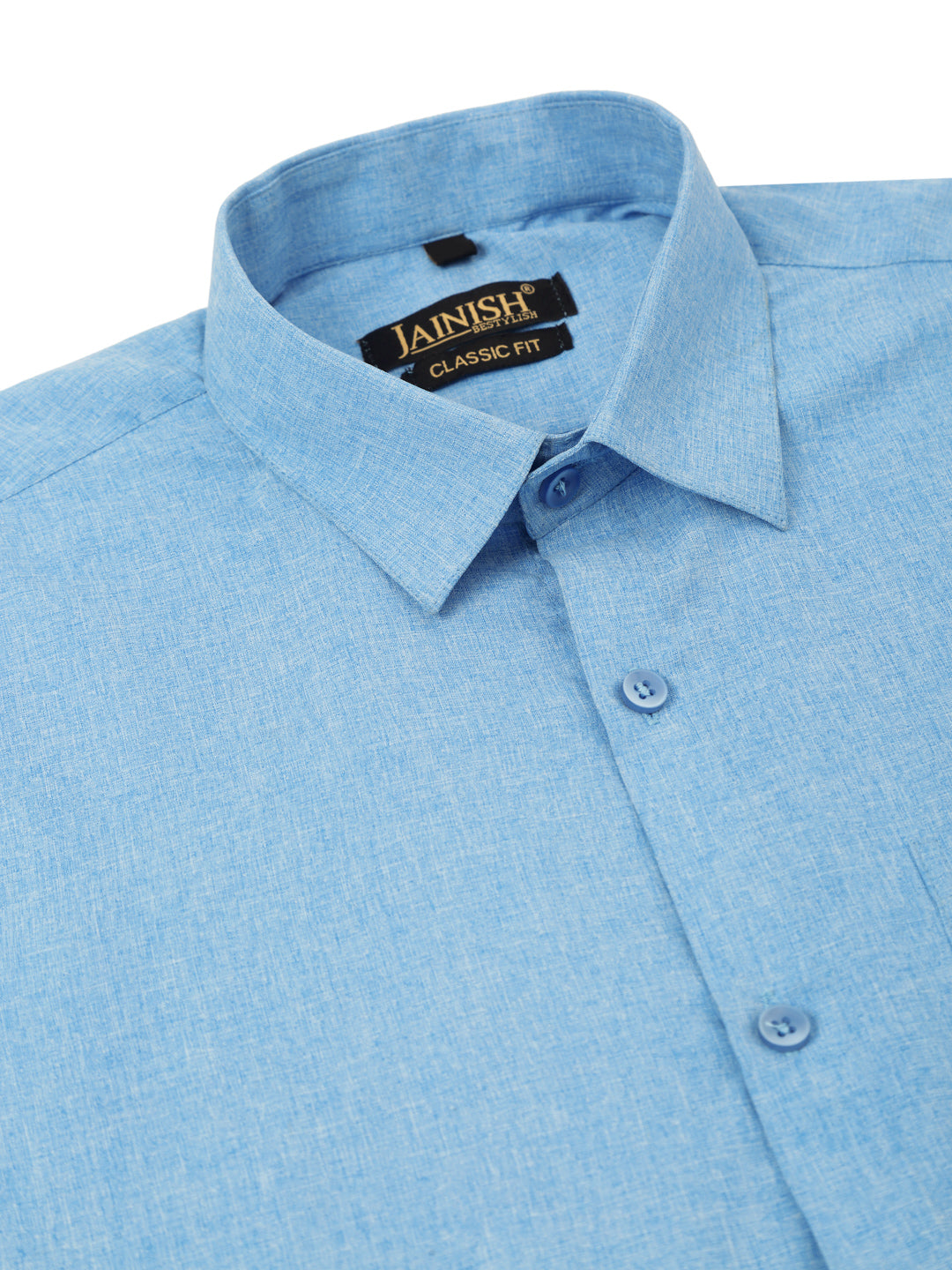 Indian Needle Men's Blue Solid Half Sleeve Cotton Formal Shirt