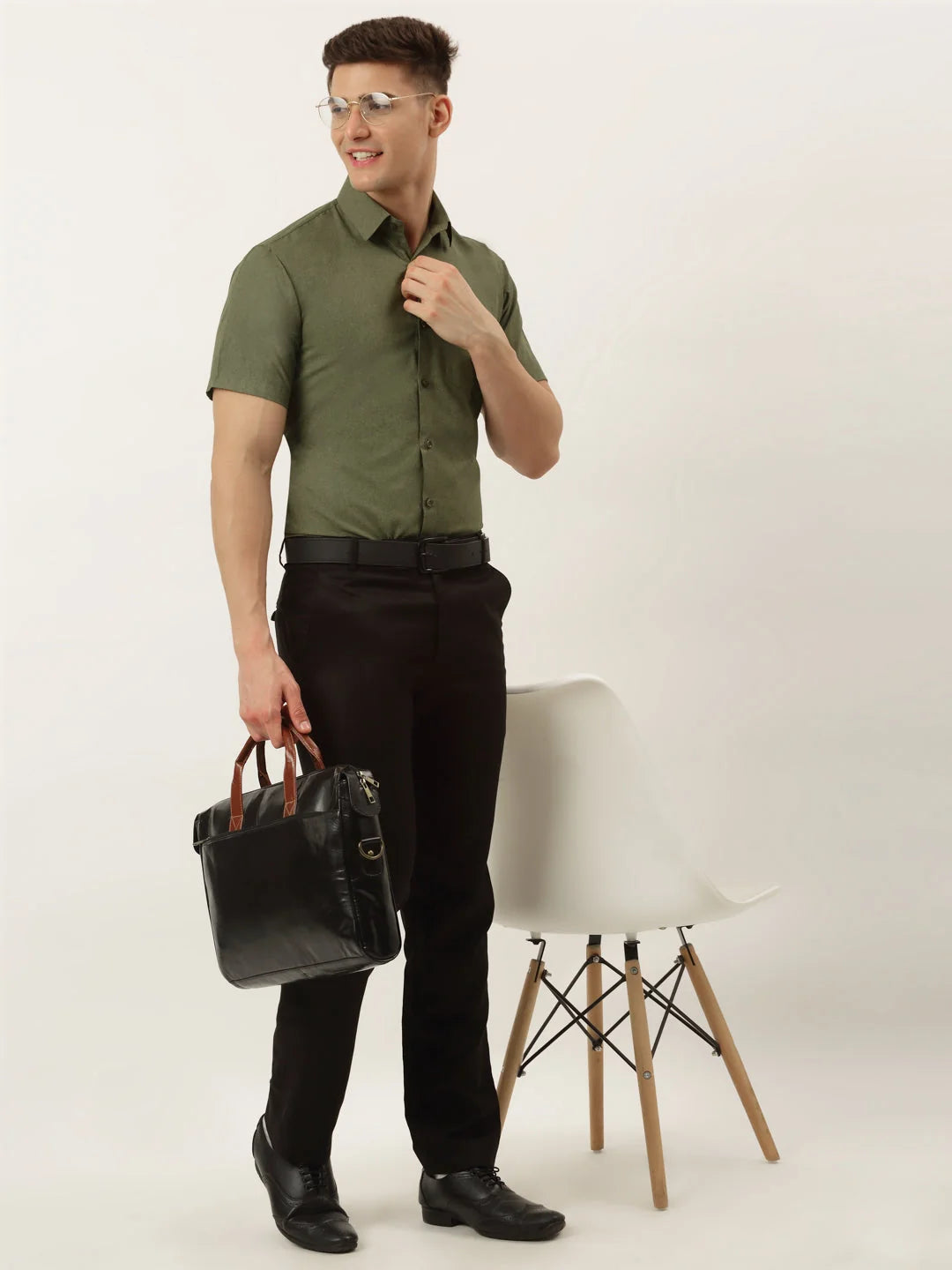Olive Cotton Formal Shirts for Men - Half Sleeve Cotton Shirt