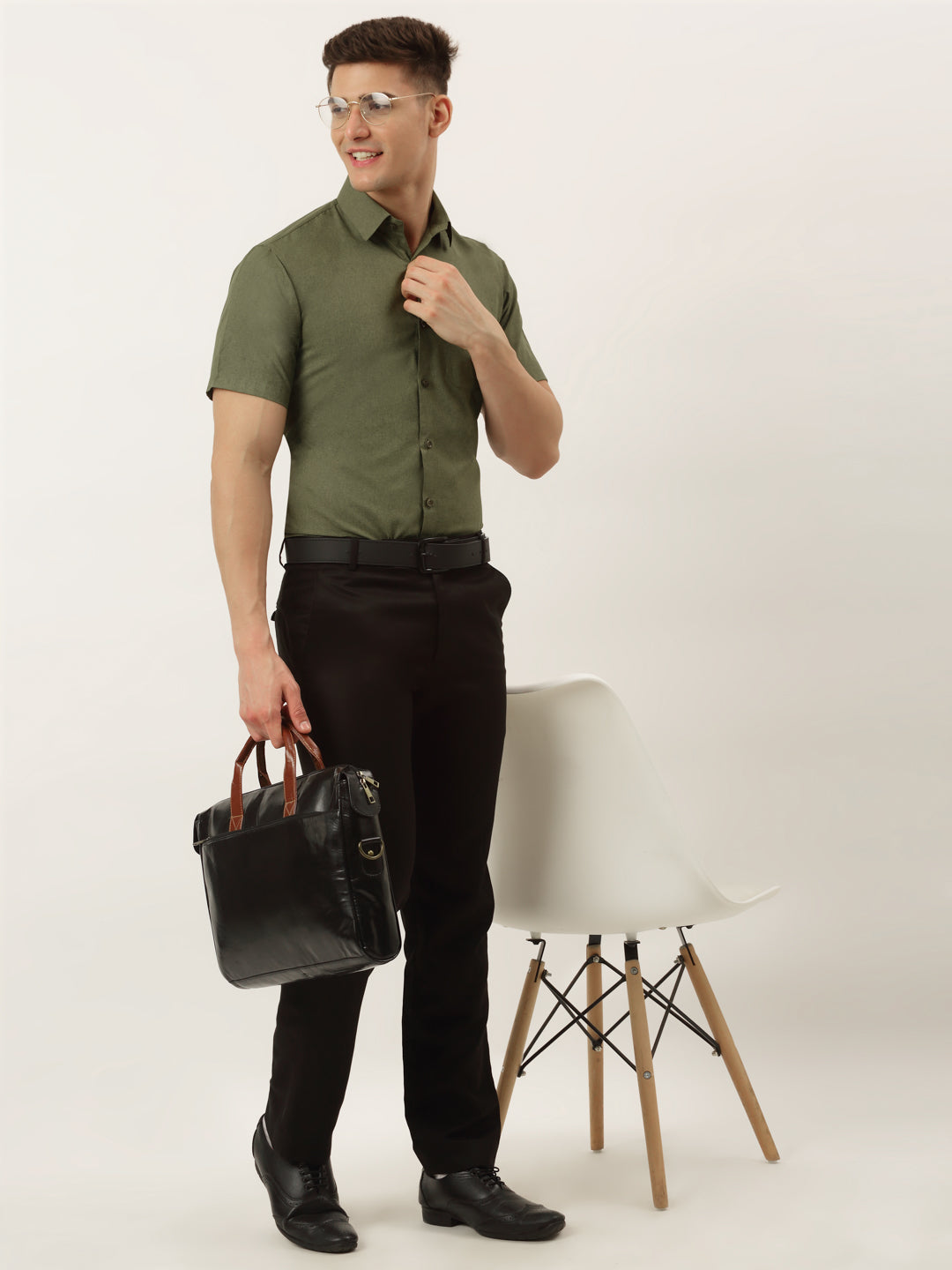 Olive Cotton Formal Shirts for Men - Half Sleeve Cotton Shirt