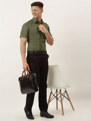 Indian Needle Men's Cotton Solid Half Sleeve Formal Shirts-SF-811Olive