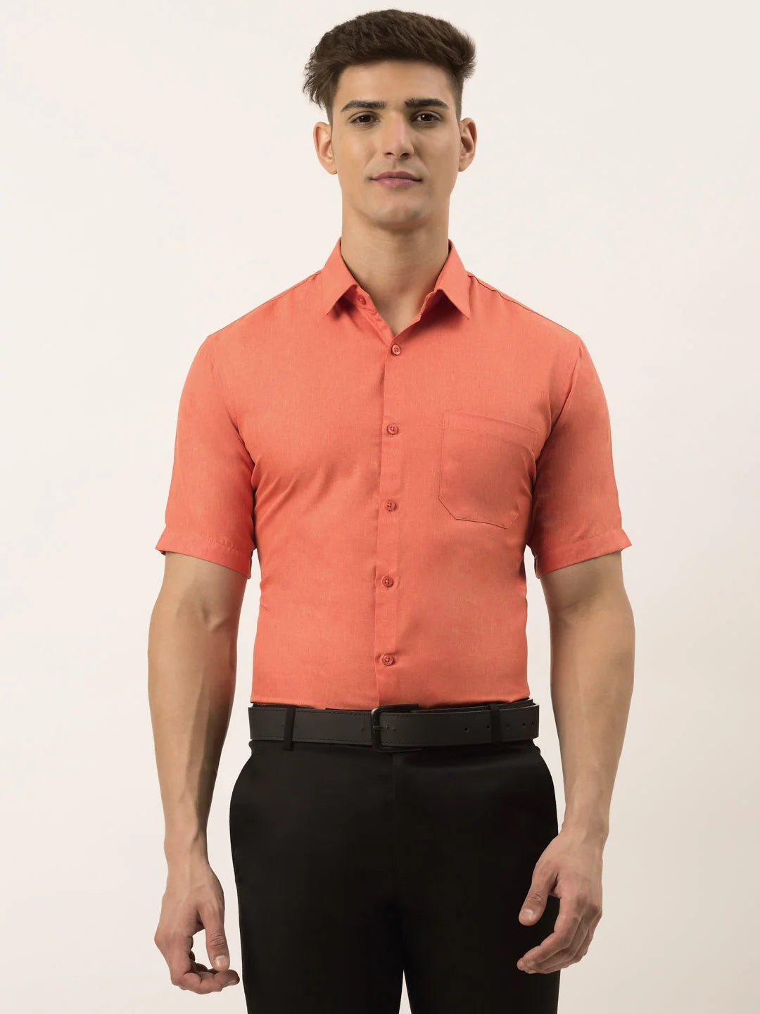Peach Cotton Formal Shirts for Men - Half Sleeve Mens Shirt