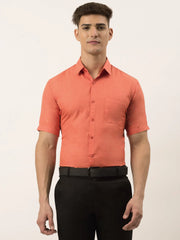 Indian Needle Men's Cotton Solid Half Sleeve Formal Shirts-SF-811Peach