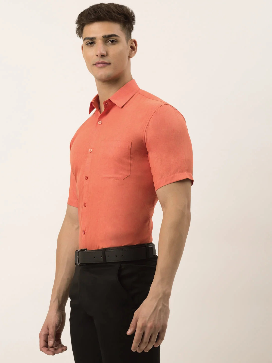 Peach Cotton Formal Shirts for Men - Half Sleeve Mens Shirt