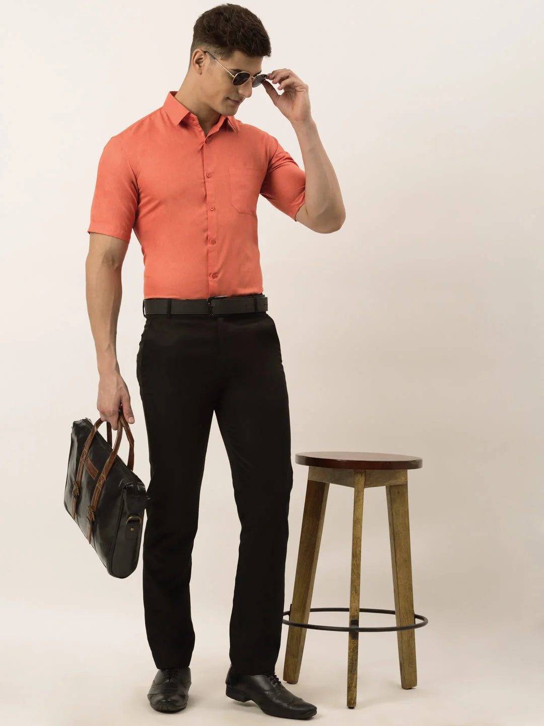 Peach Cotton Formal Shirts for Men - Half Sleeve Mens Shirt