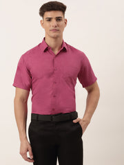 Indian Needle Men's Cotton Solid Half Sleeve Formal Shirts-SF-811Pink