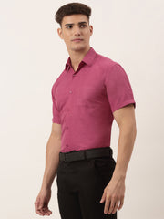 Indian Needle Men's Cotton Solid Half Sleeve Formal Shirts-SF-811Pink