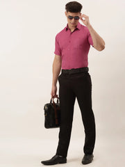 Indian Needle Men's Cotton Solid Half Sleeve Formal Shirts-SF-811Pink