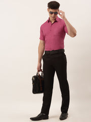 Indian Needle Men's Cotton Solid Half Sleeve Formal Shirts-SF-811Pink