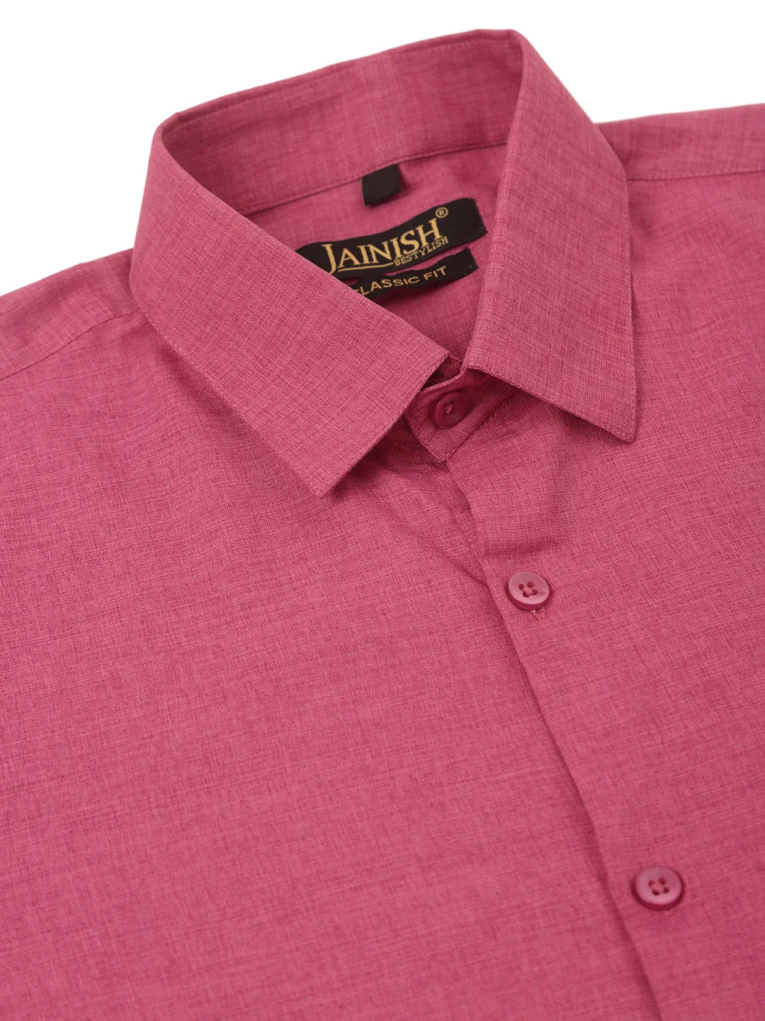 Indian Needle Men's Pink Solid Half Sleeve Cotton Formal Shirt