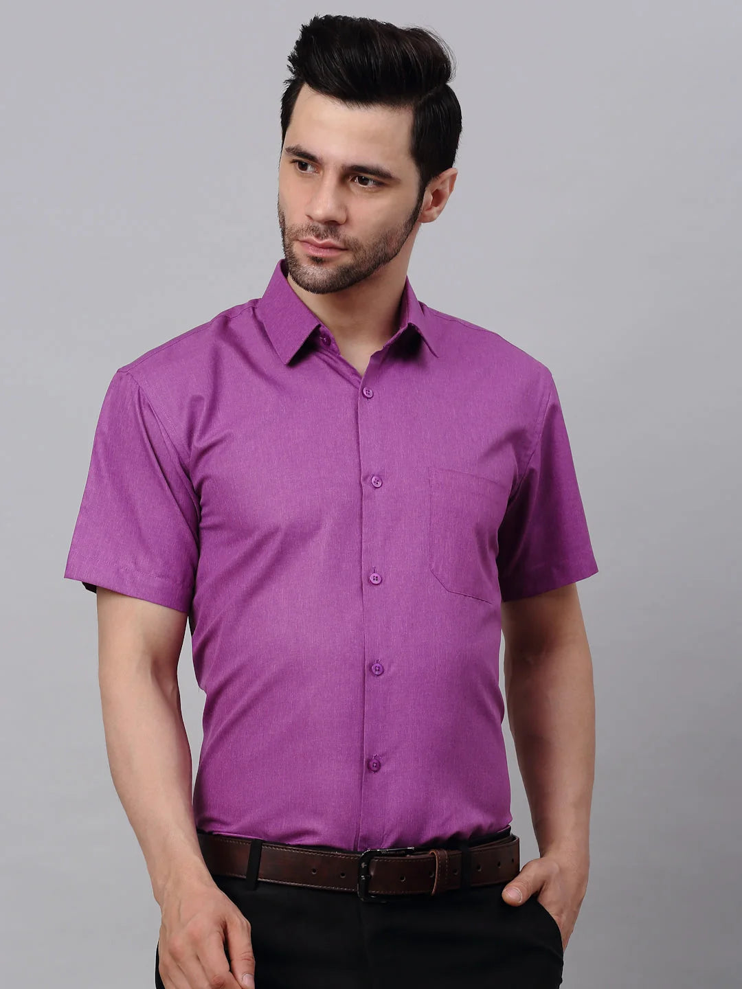 Mens Cotton Solid Half Sleeve Formal Shirt - Smart Casual Style