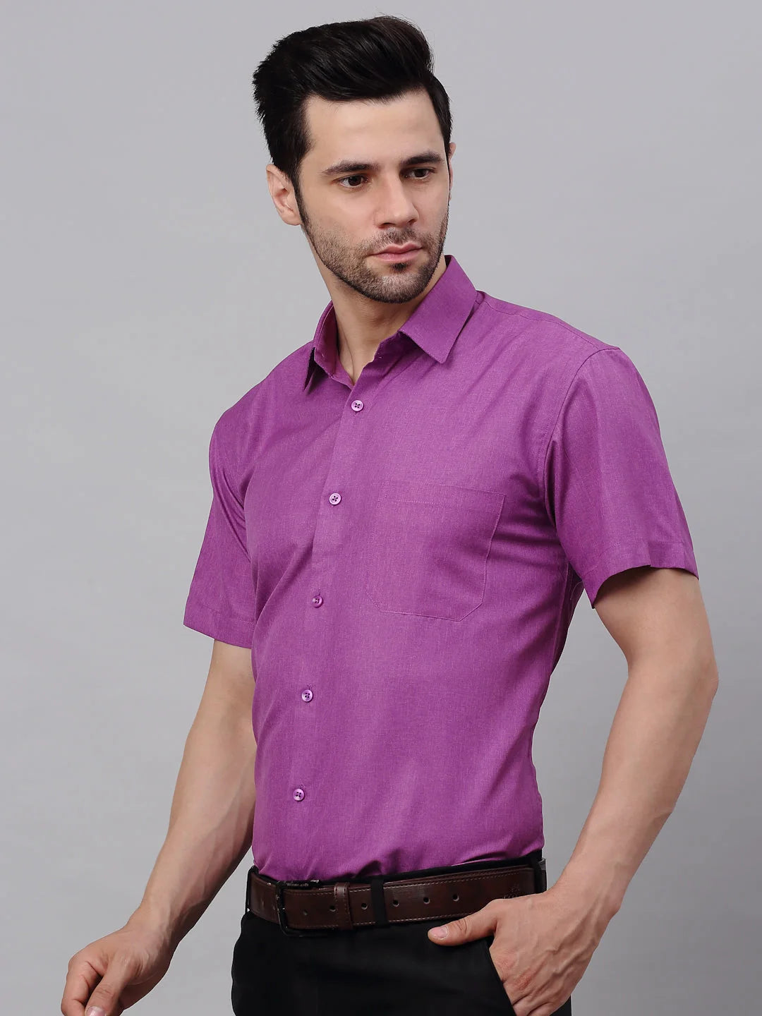 Mens Cotton Solid Half Sleeve Formal Shirt - Smart Casual Style