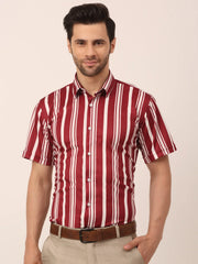 Indian Needle Men's Lycra Striped Half Sleeve Formal Shirts-SF-812Maroon