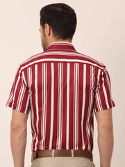 Indian Needle Men's Lycra Striped Half Sleeve Formal Shirts-SF-812Maroon