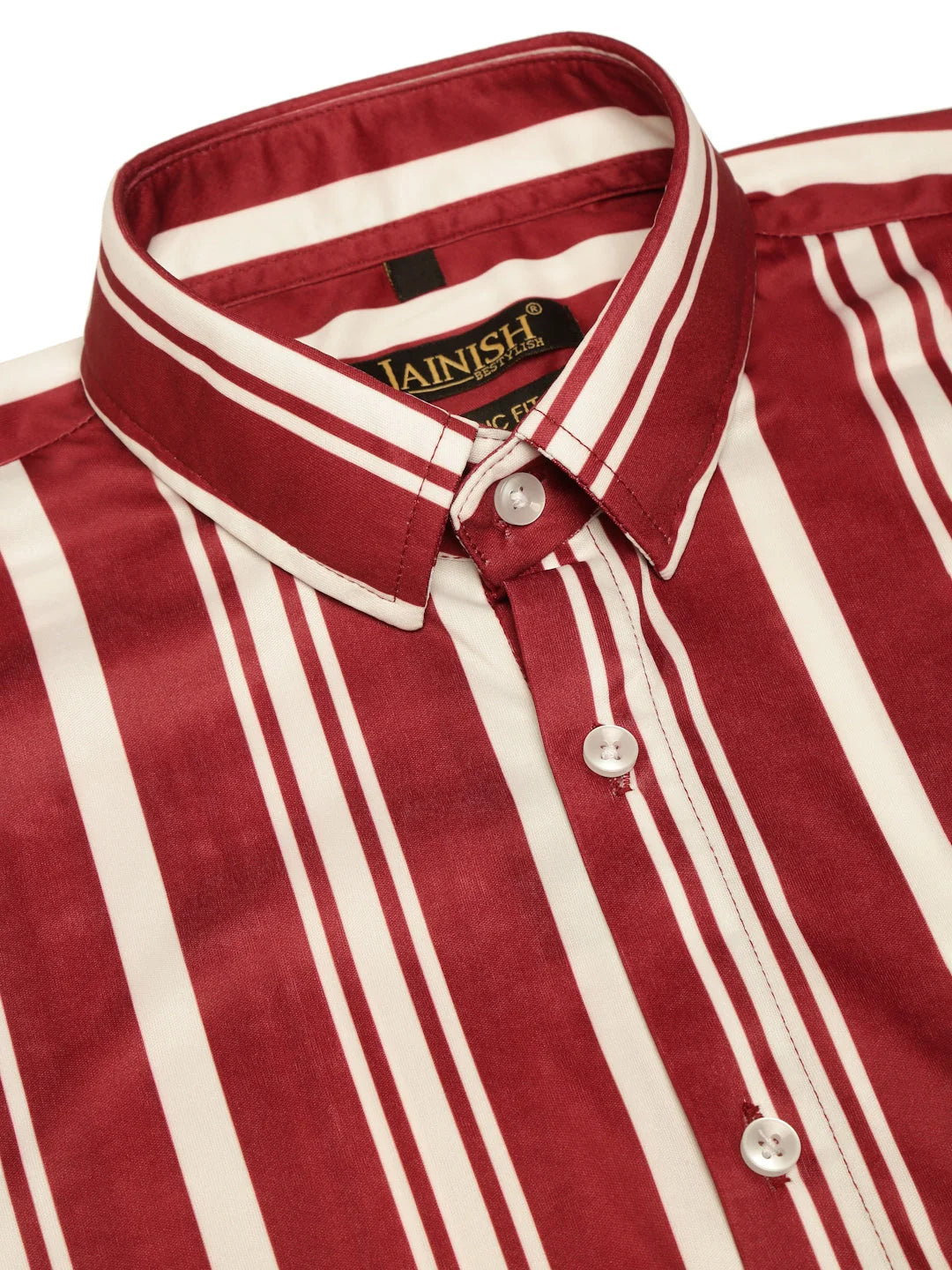 Indian Needle Men's Maroon Striped Half Sleeve Formal Shirt