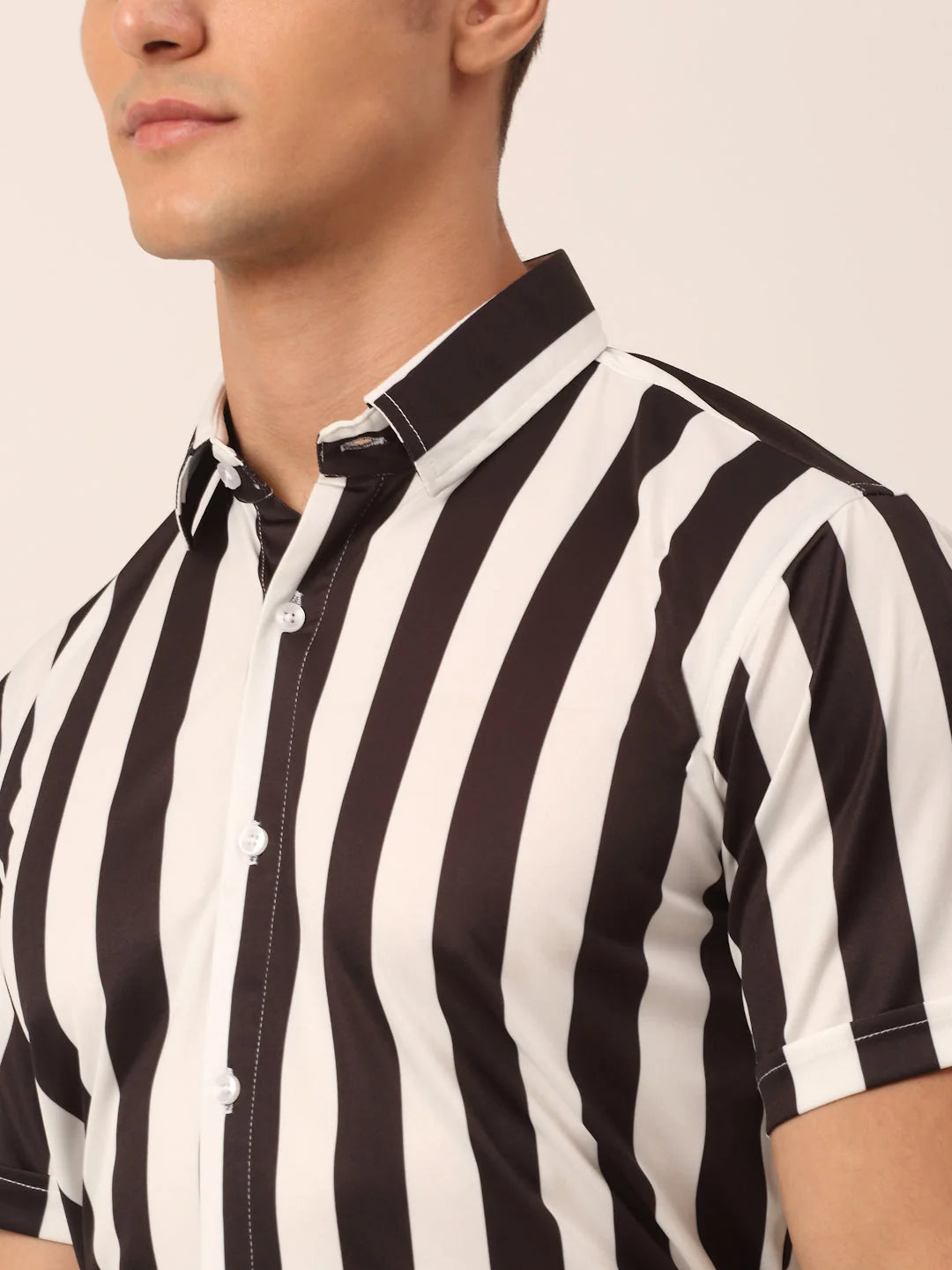Indian Needle Men's White Striped Half Sleeve Formal Shirt