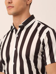 Indian Needle Men's Lycra Striped Half Sleeve Formal Shirts-SF-812White